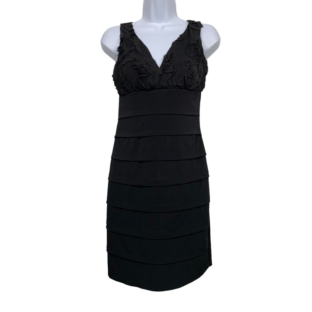 Enfocus Studio Women's size 6 Black Floral Bodice Sheath Dress Stretch Lined - Picture 1 of 9